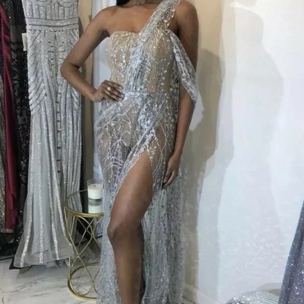 Silver Sequin Glitter Sexy Prom Dress Gown Small